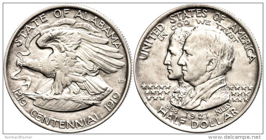 1/2 Dollar, 1921, Alabama, KM 148.2, Vz+.  1 / 2 Dollar, 1921, Alabama, KM 148. 2, Extremly Fine . - Other & Unclassified