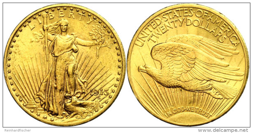 20 Dollars Gold, 1913, Double Eagle, Liberty Standing, Fb. 185, Minimale Randfehler, Ss-vz.  Ss-vz20 Dollars... - Otros & Sin Clasificación