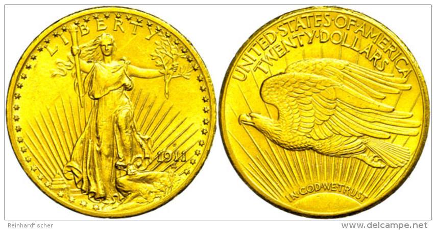 20 Dollars Gold, 1911, Double Eagle, Liberty Standing, Mzz D Denver, Fb. 187, Kleine Randfehler, Ss-vz. ... - Autres & Non Classés