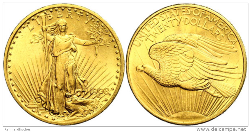 20 Dollars Gold, 1908, Double Eagle, Liberty Standing, Fb. 185, Kleine Randfehler, Ss-vz.  Ss-vz20 Dollars... - Autres & Non Classés