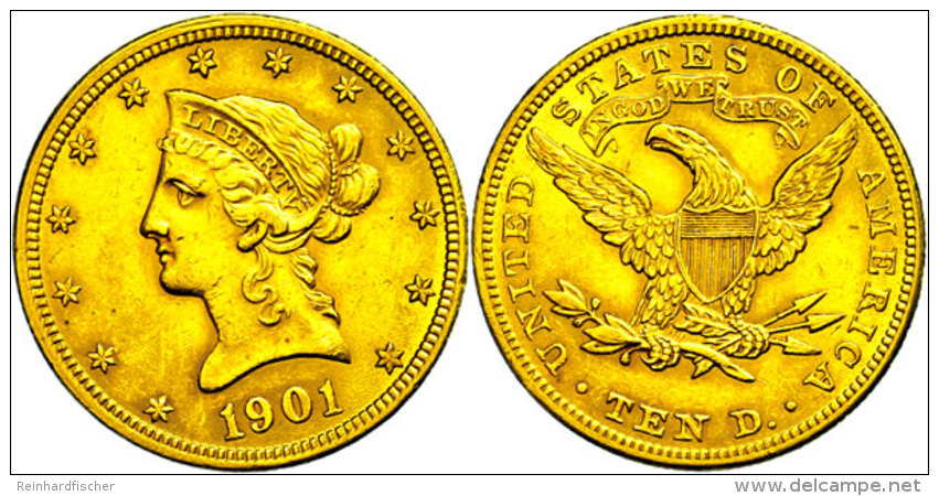 10 Dollars, Gold, 1901, Philadelphia, Fb. 158, Kl. Rf., Ss+.  Ss10 Dollars, Gold, 1901, Philadelphia, Fb. 158,... - Autres & Non Classés