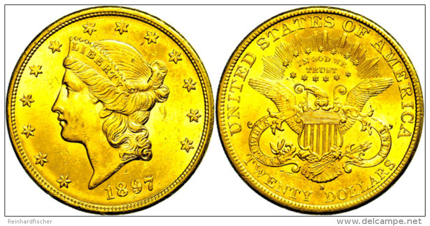 20 Dollars Gold, 1897, Double Eagle, Liberty Head, Mzz S San Francisco, Fb. 178, Minimale Randfehler, Vz.  Vz20... - Autres & Non Classés
