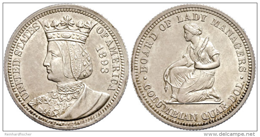 1/4 Dollar, 1893, Isabel I., KM 117, Vz-st.  Vz-st1 / 4 Dollar, 1893, Isabel I., KM 117, Extremly Fine To... - Otros & Sin Clasificación