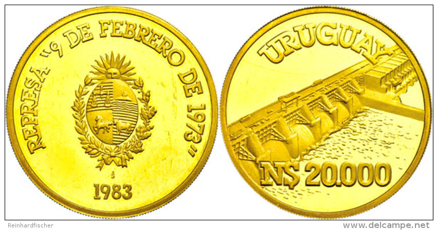 20000 Nuevos Pesos, Gold, 1983, Staudamm, Fb. 7, 18,08g Fein, PP. Selten!  PP20000 Nuevos Peso, Gold, 1983,... - Uruguay