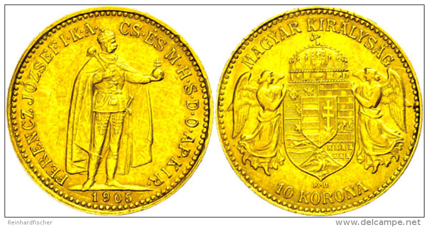 10 Kronen, Gold, 1905, Franz Joseph I., FB 94, Vz  Vz10 Coronas, Gold, 1905, Francis Joseph I., FB 94, Extremly... - Hungría