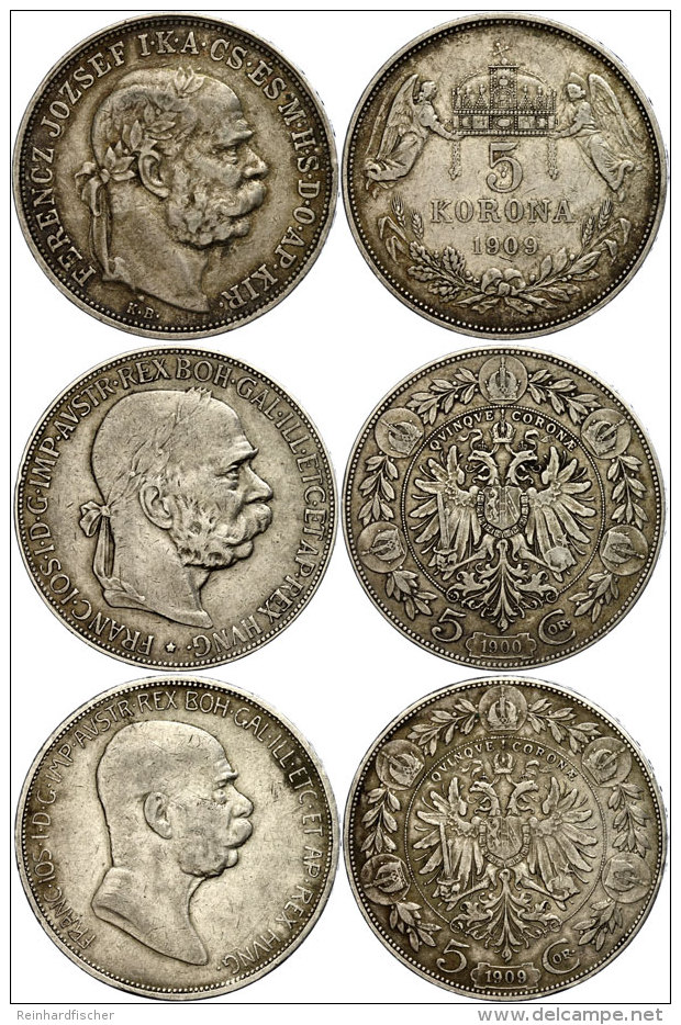 5 Kronen, 1900 Und 1909, Franz Joseph I. Und Ungarn 1909, Je Ss  Ss5 Coronas, 1900 And 1909, Francis Joseph I.... - Hongrie