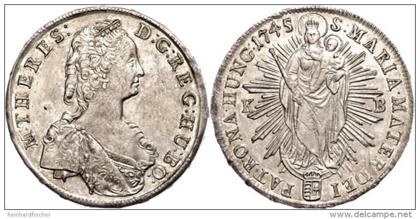 Taler, 1745, Maria Theresia, Kremnitz, Dav. 1128, Min. Justiert, Vz+.  Thaler, 1745, Maria Theresia, Kremnitz,... - Hungría