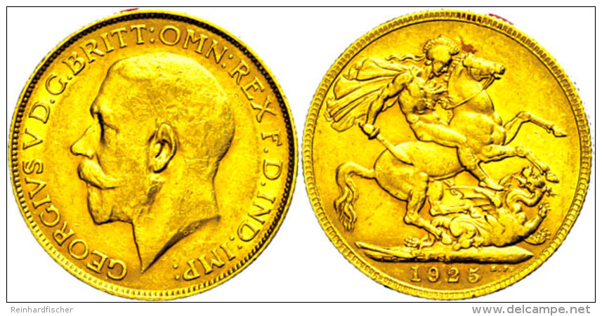 Sovereign, 1925, George V., SA, Fb. 5, Wz. Rf., Ss.  SsSovereign, 1925, George V., SA, Fb. 5, Watermark. Edge... - Afrique Du Sud