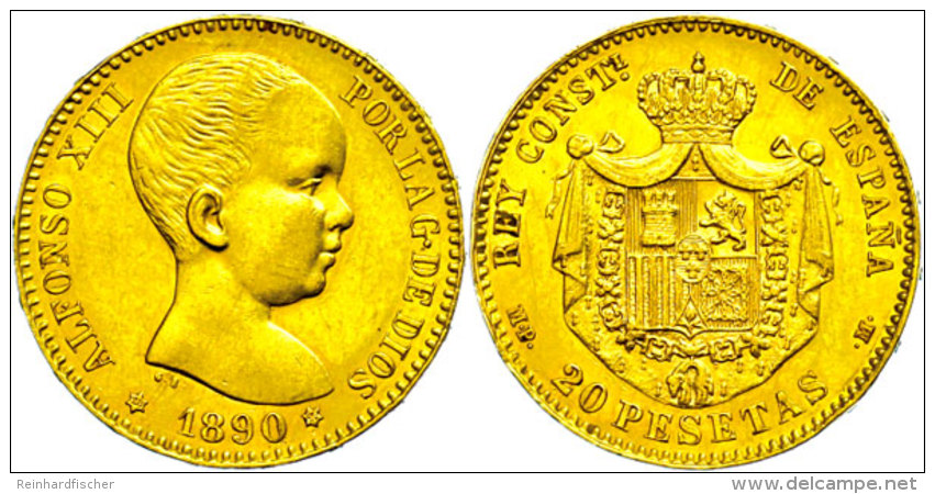 20 Pesetas, Gold, 1890, Alfonso XIII., Fb. 345, Vz.  Vz20 Pesetas, Gold, 1890, Alfonso XIII., Fb. 345,... - Autres & Non Classés