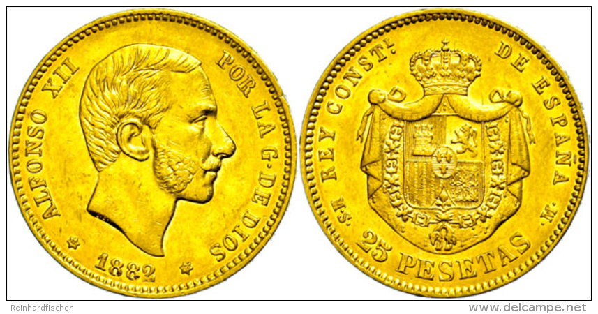 25 Pesetas, Gold, 1882, Alfonso XII., Fb. 344, Kl. Rf., Vz.  Vz25 Pesetas, Gold, 1882, Alfonso XII., Fb. 344,... - Otros & Sin Clasificación