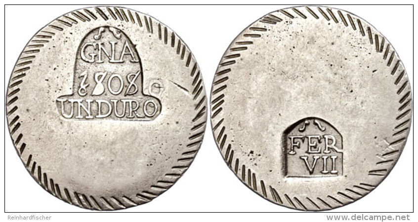 1 Duro, 1808, Fernando VII., Gerona, Dav. 311, Kl. Schrötlingsfehler, Ss.  Ss1 Duro, 1808, Fernando VII.,... - Otros & Sin Clasificación