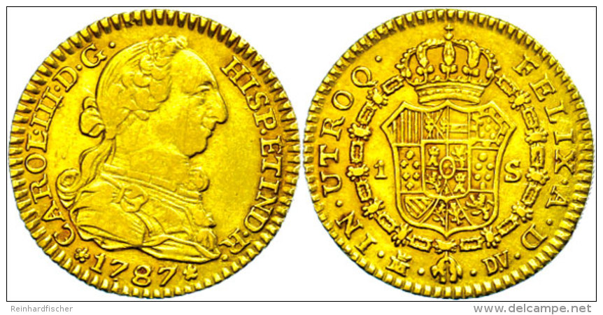 Escudo, Gold, 1787, Carlos III., Madrid, Fb. 288, Ss.  SsEscudo, Gold, 1787, Carlos III., Madrid, Fb. 288, Very... - Otros & Sin Clasificación