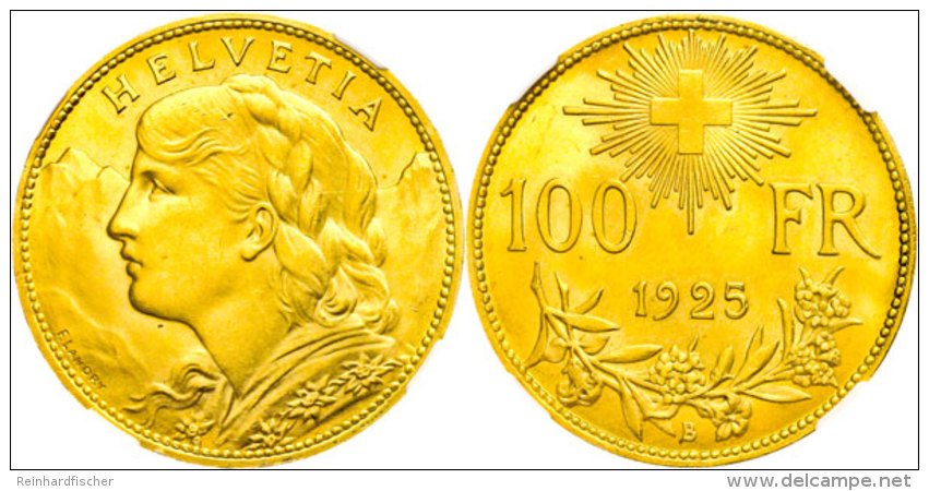 100 Franken, Gold, 1925, HMZ 2-1193a, In Plastikholder Der NGC Mit Der Bewertung "MS 65".  MS 65100 Franc,... - Autres & Non Classés