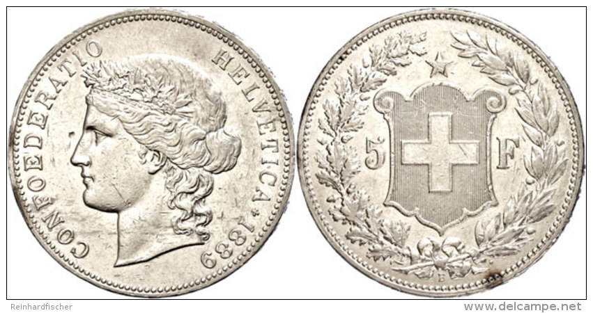 5 Franken, 1889, HMZ 2-1198b, Kl. Rf., Ss+.  5 Franc, 1889, HMZ 2-1198b, Small Edge Nick, Very Fine. - Autres & Non Classés
