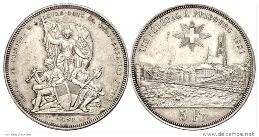 5 Franken, 1881, Freiburg, HMZ 2-1343m, Kl. Rf., Vz.  Vz5 Franc, 1881, Freiburg, HMZ 2-1343m, Small Edge Nick,... - Autres & Non Classés