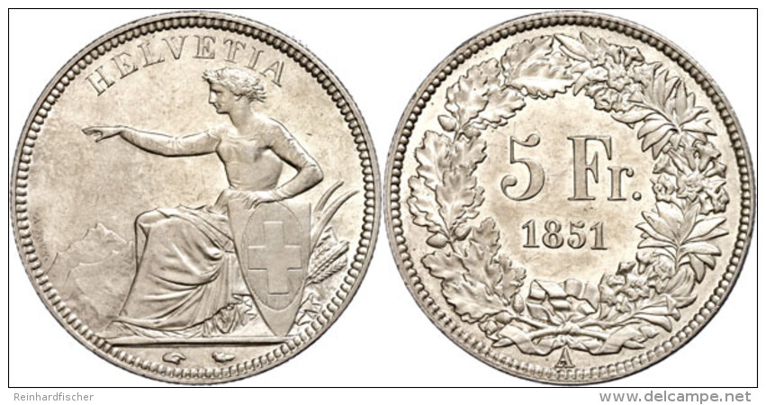 5 Franken, 1851, HMZ 2-1197b, Vz+.  5 Franc, 1851, HMZ 2-1197b, Extremly Fine . - Autres & Non Classés