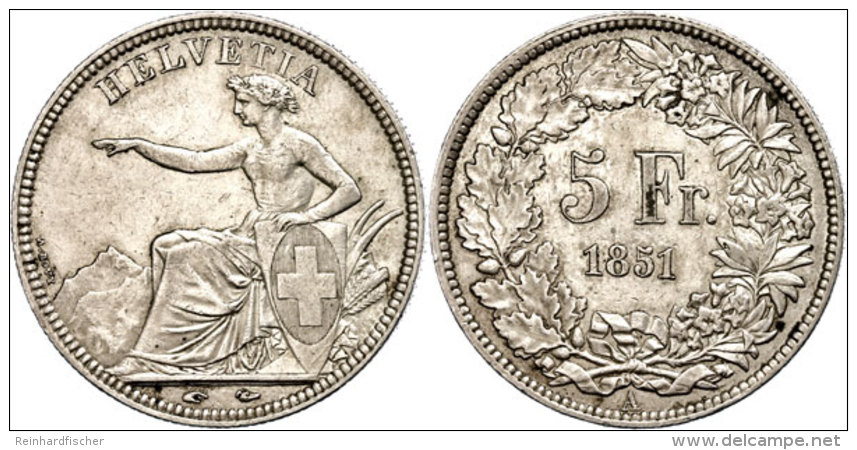 5 Franken, 1851, HMZ 2-1197b, Kl. Rf., Ss.  Ss5 Franc, 1851, HMZ 2-1197b, Small Edge Nick, Very Fine.  Ss - Autres & Non Classés