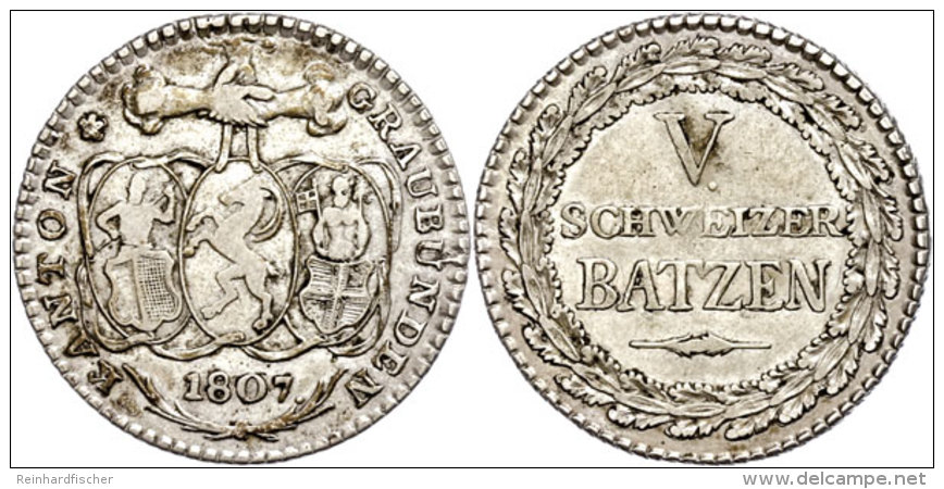 Graubünden, 5 Batzen, 1807, HMZ 2-604a, Ss-vz.  Ss-vzGraubünden, 5 Chunk, 1807, HMZ 2-604a, Very Fine... - Autres & Non Classés