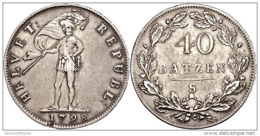 Helvetische Republik, Taler, 1798, 2-1185c, Ende Der Fahnenstange Bei "L", Ss.  SsHelvetic Republic, Thaler,... - Autres & Non Classés