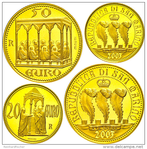 Set Zu 20 Und 50 Euro, Gold, 2003, Capella Degli Scrovegni, Fb. 92/93, Mit Zertifikat In Ausgabeschatulle, PP. ... - Saint-Marin