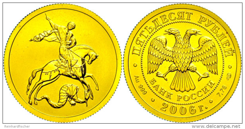 50 Rubel, 2006, Gold, Hl. Georg - Kampf Mit Dem Drachen, Parch. 1663, In Kapsel, St.  St50 Rouble, 2006, Gold,... - Russland