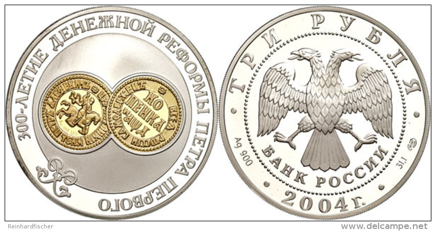 3 Rubel, 2004, Inlay Prägung 900er Silber, 300. Jahrestag Der Münzreform Unter Peter I.- Kopeke, Kopeken... - Rusia