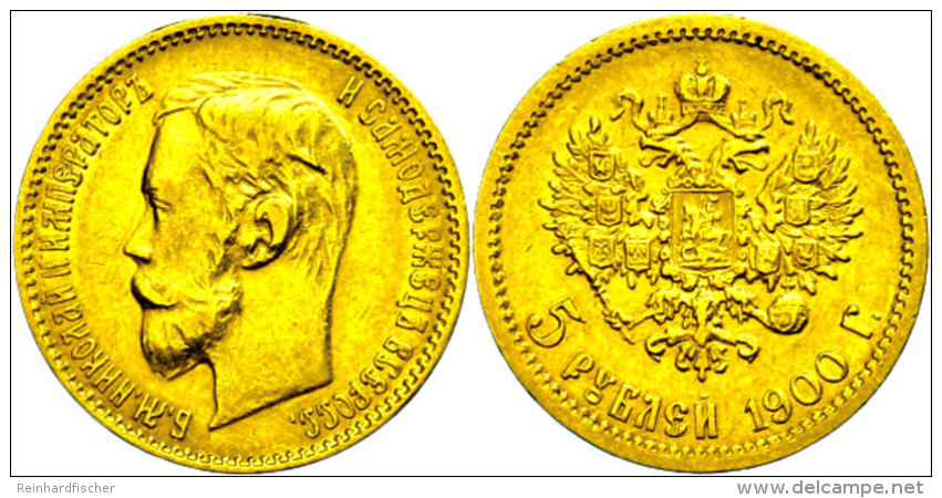 5 Rubel, Gold, 1900, Nikolaus II., Fb. Wz. Rf., Ss.  Ss5 Rouble, Gold, 1900, Nikolaus II., Fb. Watermark. Edge... - Russie