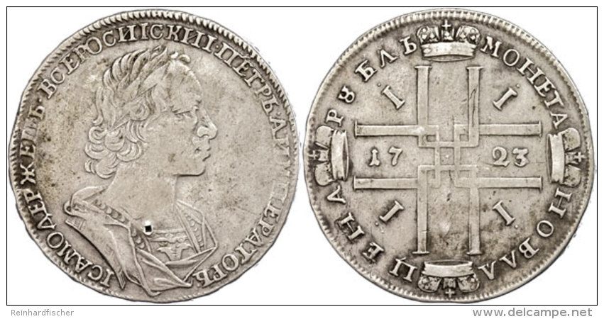Rubel, 1723, Peter I., Moskau Roter Münzhof, 27,76 G, Bitkin 905, Dav. 1662, Kleines Loch, Randfehler,... - Rusia