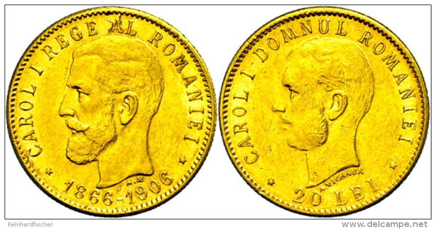 20 Lei, Gold, 1906, Karl I.,40jähriges Regierungsjubiläum, Fb. 5, Vz.  Vz20 Lei, Gold, 1906, Karl I.,... - Roumanie