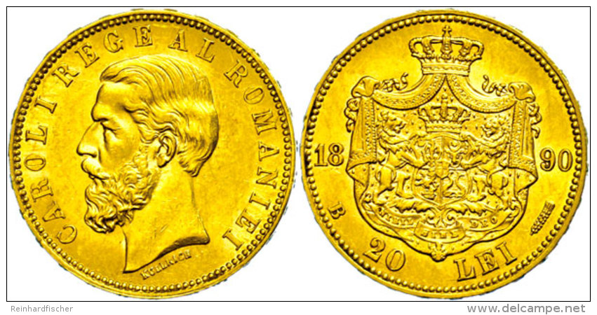 20 Lei, Gold, 1890, Karl I., Fb. 3, Vz.  Vz20 Lei, Gold, 1890, Karl I., Fb. 3, Extremley Fine  Vz - Roumanie