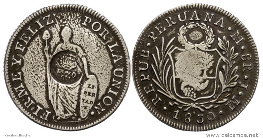 8 Reales, 1830(1828-1834), Peru (Lima) Mit Gegenstempel, KM 83, Ss.  Ss8 Real, 1830 (1828-1834), Peru (Lima)... - Philippines