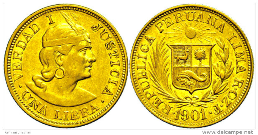 Libra, Gold, 1901, Fb. 73, Ss.  SsLibra, Gold, 1901, Fb. 73, Very Fine.  Ss - Pérou
