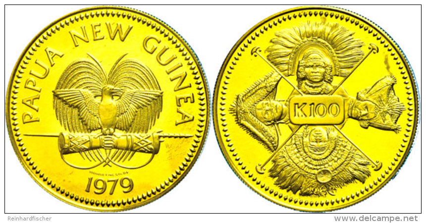 100 Kina, 1979, 900er Gold, 9,57g, Das Nationalemblem, KM 15, Im Blister, PP  PP100 Kina, 1979, 900er Gold, 9,... - Papouasie-Nouvelle-Guinée