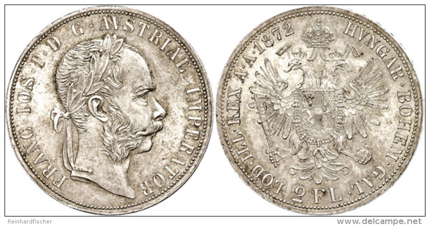 2 Gulden, 1872, Franz Joseph I. (starker Bart, Ohne Mzz.), Vz  Vz2 Guilder, 1872, Francis Joseph I. (strong... - Autriche