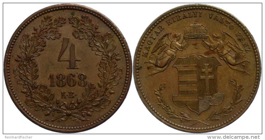 4 Kreuzer, 1868, Franz Joseph, Kremnitz, Vz.  Vz4 Cruiser, 1868, Francis Joseph, Kremnitz, Extremley Fine  Vz - Austria