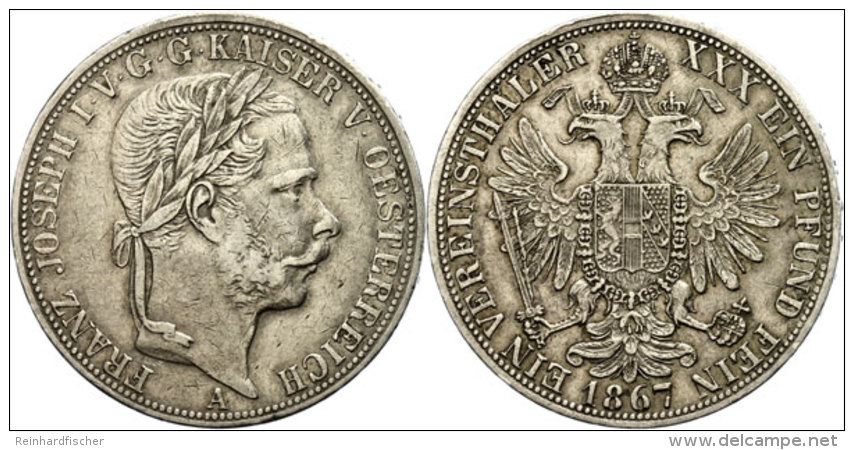 Taler, 1867, Franz Joseph I., A, Ss.  SsThaler, 1867, Francis Joseph I., A, Very Fine.  Ss - Autriche