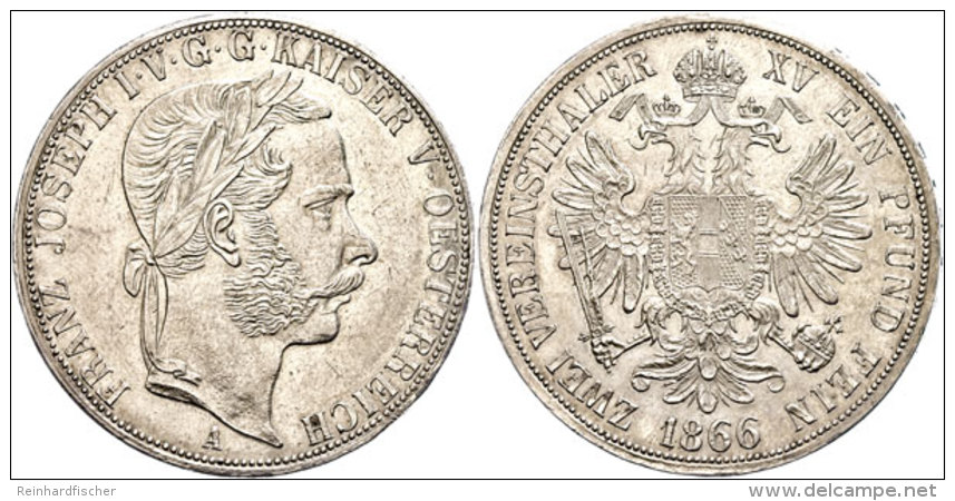 Doppeltaler, 1866, Franz Josef I., A, J. 317, Dav. 24, Kl. Rf., Vz.  VzDouble Taler, 1866, Francis Joseph I.,... - Autriche