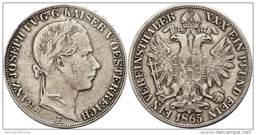 Taler, 1865, Franz Joseph I., E, Ss.  SsThaler, 1865, Francis Joseph I., E, Very Fine.  Ss - Autriche