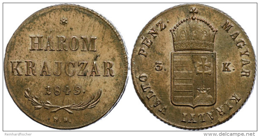 3 Kreuzer, 1849, Franz Joseph I., NB, Vz.  Vz3 Cruiser, 1849, Francis Joseph I., NB, Extremley Fine  Vz - Autriche