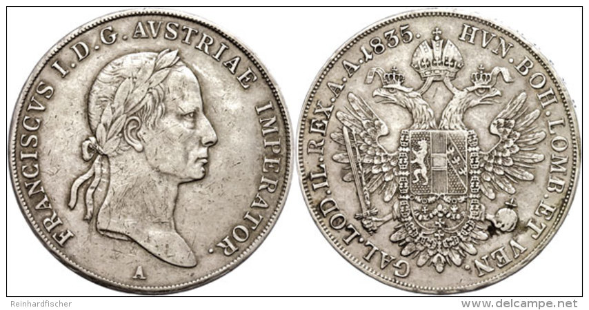 Taler, 1835, Franz I., Wien, Dav. 11, Wz. Rf., Ss.  SsThaler, 1835, Francis I., Vienna, Dav. 11, Watermark.... - Austria