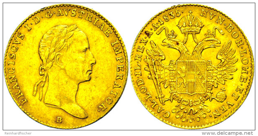 1 Dukat, Gold, Franz II., Prägung "B", KM 2172, Kl. Randfehler, Sonst Vz  Vz1 Ducat, Gold, Francis II.,... - Autriche