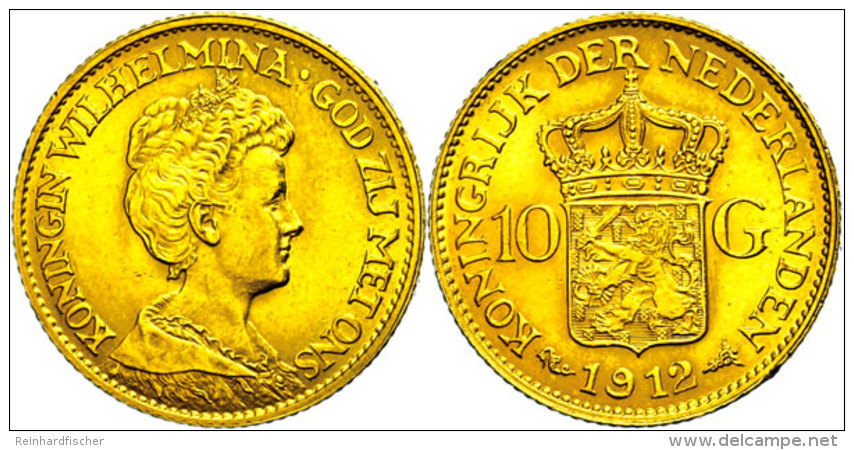 10 Gulden, Gold, 1912, Wilhelmina, Fb. 349, Vz.  Vz10 Guilder, Gold, 1912, Wilhelmina, Fb. 349, Extremley Fine ... - Otros & Sin Clasificación