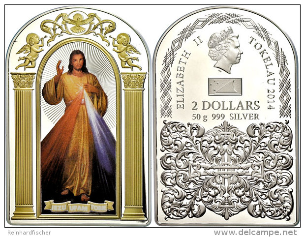 Tokelau, 2 Dollar, 2014, Silber 999/1000, 50g, 40 X 60 Mm, The Divine Mercy, Auflage 1000 Exemplar, Im Holzbox, Mit... - Nueva Zelanda