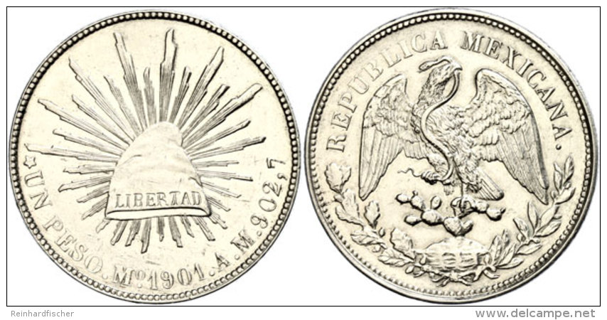 Peso, 1901, Mo AM, Kl. Kratzer, Vz.  VzPeso, 1901, Mo At The, Small Scratch, Extremley Fine  Vz - Mexique