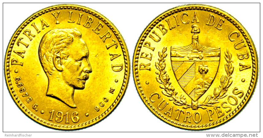 4 Pesos, Gold, 1916, Fb. 5, Ss-vz.  Ss-vz4 Peso, Gold, 1916, Fb. 5, Very Fine To Extremly Fine.  Ss-vz - Cuba