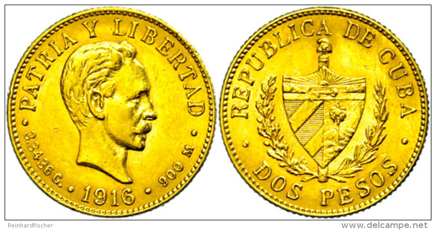 2 Pesos, Gold, 1916, Fb. 6, Ss-vz.  Ss-vz2 Peso, Gold, 1916, Fb. 6, Very Fine To Extremly Fine.  Ss-vz - Cuba