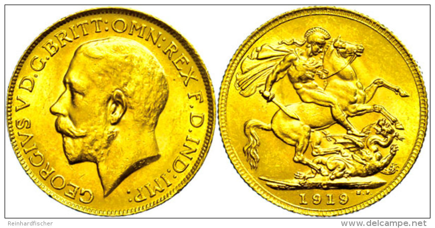 Sovereign, 1919, George V., Randfehler, Vz.  VzSovereign, 1919, George V., Margin Fault, Extremley Fine  Vz - Canada