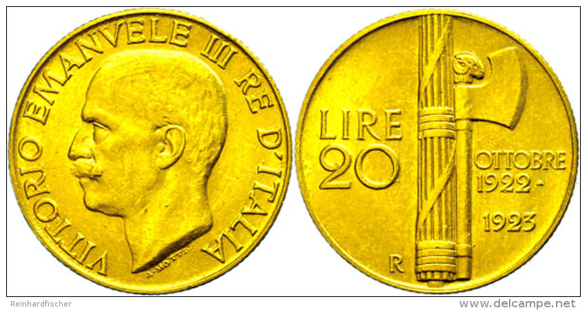 20 Lire, Gold, 1923, Victor Emanuel III., 1. Jahrestag Des Marsches Der Faschisten Auf Rom, Fb. 31, Randschlag, Vz.... - Autres & Non Classés