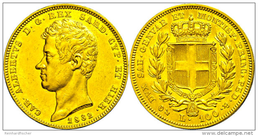 Sardinien, 100 Lire, Gold, 1832, Karl Albert, Mzz. Anker, Fb. 1139, Kl. Rf., Etwas Berieben, Ss-vz. ... - Otros & Sin Clasificación