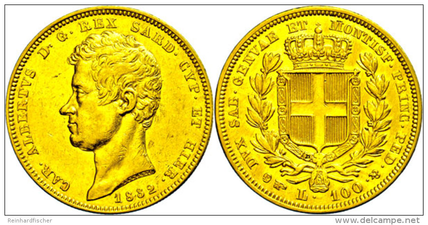 Sardinien, 100 Lire, Gold, 1832, Karl Albert, Mzz. Adlerkopf, Fb. 1138, Kl. Rf., Etwas Berieben, Kratzer, Ss-vz. ... - Otros & Sin Clasificación